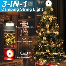 LIGBT Camping String Light Upgraded 3 in 1 Outdoor String Lights 32.8FT Quick 30s Recovery Camping Lantern Rechargeable with 15 Lighting Modes Waterproof Tent Lights for Camping Yard, and Hiking