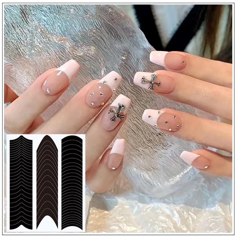 40 Sheets French Tip Nail Guides, Self-Adhesive Manicure Tips Guide