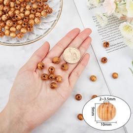 OLYCRAF 120pcs Natural Wood Beads Striped Wooden Beads Round Wooden Beads 10 mm Diameter 2~3.5 mm Hole Wood Craft Beads Macrame Dyed Beads Loose Spacer Beads for Crafts DIY Handmade