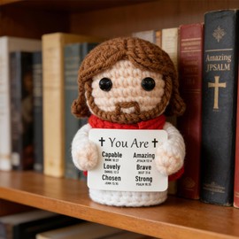 Pusfyeoh Positive Crochet Jesus, Emotional Support Christian Gifts for Women Men, First Communion Confirmation Gifts for Boys Girls, Stocking Stuffers for Teens