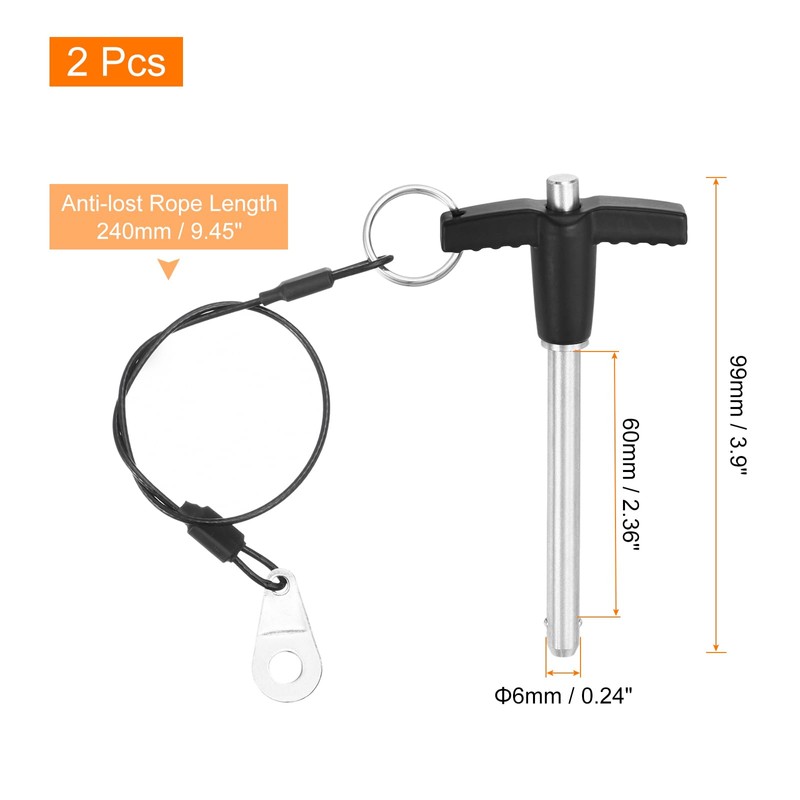 sourcing map 2Pcs T Handle Quick Release Pin, 1/4"x2-3/8" 304