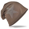 Jersey Slouch Beanie Long Hat Star with Rhinestone Star Appliqué,