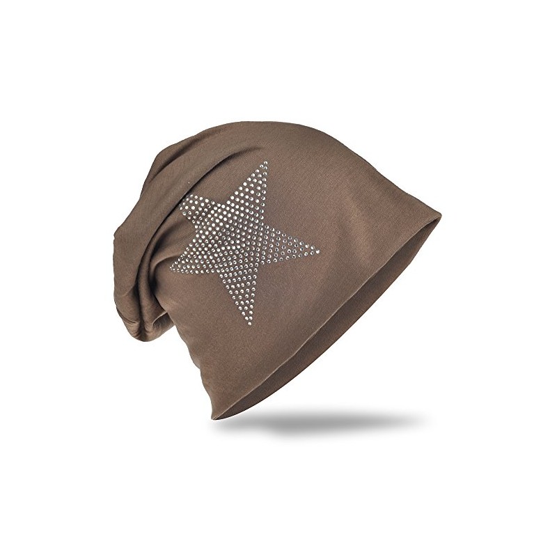Jersey Slouch Beanie Long Hat Star with Rhinestone Star Appliqué,