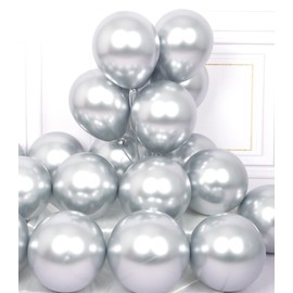 AULE Balloons Silver Metallic Helium: Pack of 50 12 Inch Balloons Silver Balloons Latex Birthday Decoration for Wedding Graduation Stag Night Birthday Decoration