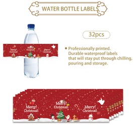 32pcs Merry Christmas Water Bottle Labels, Merry Friendsmas Bottle Wrappers for Christmas Party, Santa Claus Reindeer Water Bottle Stickers, Christmas Party Decoration