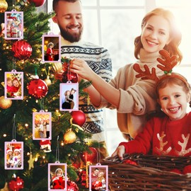 Weysat 8 Pcs Christmas Acrylic Photo Ornaments Hanging Picture Frame Ornaments Wallet Size Picture Frames for Christmas Tree Decoration Tear the Scratch Film Before Use(Pink,3.4 x 2.4 Inch)