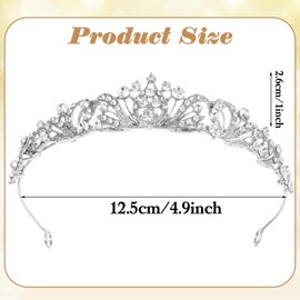 TIESOME Rhinestone Crystal Tiara, Tiara, Wedding Crown Headband, Princess Elegant Crown, Bridal Wedding Headbands, Prom, Birthday Party, Hair Accessories, Jewellery Gifts for Women (Silver)