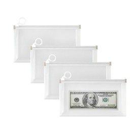 Croshuki 4pcs 4x8 inch Clear Plastic Money Bag Cash Envelope Receipt Coupon Stickers Stamps Zipper Case Organizer