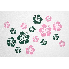 WANDfee Wall Tattoo Hibiscus Flowers Hibiscus Flowers Choice of Colours Wall Sticker Tile Stickers Pink Dark Green