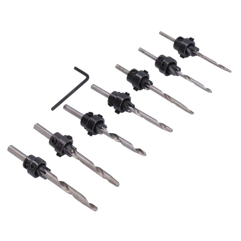 8Pcs/Set Tapered Countersink Bit Screw Set High Speed Steel Wood