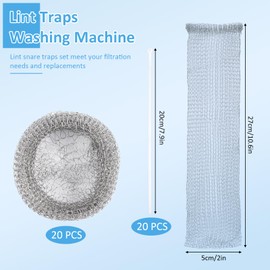 Lint Traps for Washing Machine Hose, 20 pcs Stainless Steel Lint Snare Traps, Laundry Mesh Washer Hose Filter, Washer Drain Lint Catcher with 20 pcs Cable Ties