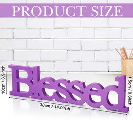 Blulu Blessed Letter Table Sign Blessed Standing Letter Table Sign Rustic Wooden Home Standing Decor for Wedding Graduation Party Baby Shower First Communion Christening Decorations(Purple)