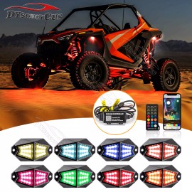 DYSO Super Wide Angle RGB LED Rock Lights Wireless APP Music Chasing UTV ATV 8 Pods