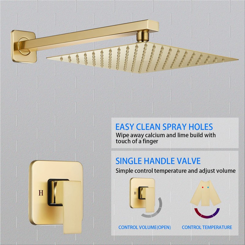 Brushed Gold Shower Faucet GGStudy Single Function Shower Trim Kit