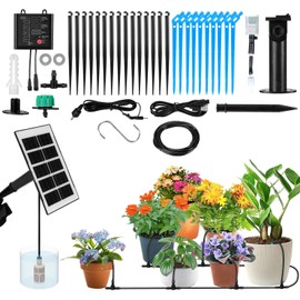 Solar Automatic Drip Irrigation Kit System, Solar Powered Auto Watering Device Supported 15 Pots Plants 12 Timing Modes with Anti-Siphoning Device Solar Watering System for Garden Green House