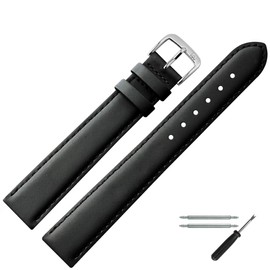 MARBURGER Watch Strap 20 mm Leather XL Smooth with Stitching Tool Assembly Set 66020, Black/silver, Strap.