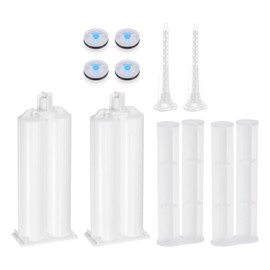 uxcell 2Pcs Epoxy Gun Adhesive Cartridge, Plastic Resin Mixer Dual Glue Cartridge with Push Rod and Mixing Tube for 50ml/1.7oz 1:1 AB Glue Adhesive Gun