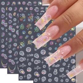 Shell Light Bubble Nail Art Stickers Aurora Bubbles Nail Decals 5D Embossed Self-Adhesive Transparent Bubbles Nail Supplies Cute Star French Dreamy Bubble Nail Design Nails Accessories for Women 4Pcs