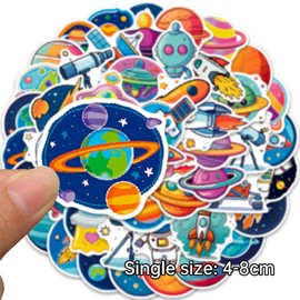 Pack of 50 Astronaut Space Stickers, Cartoon Planet Stickers, Waterproof DIY Children's Stickers, Astronaut, Aliens and Planets, Size 4-8 cm, Space Children's Stickers for Bottle, Laptop