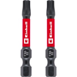 Genuine Einhell Impact Bits 2 Piece 50mm T30 (S2 Steel Torsion Zone Efficient Power Transmission Red Ring C 6.3 Shank)