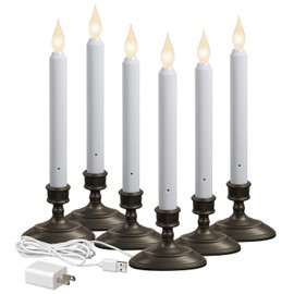 Xodus Innovations FPC1370A-6 LED Plug-in Window Candle with Hot Spot Technology Dusk to Dawn Sensor and Choose Warm or White Flame, Aged Bronze/Black, Pack of 6