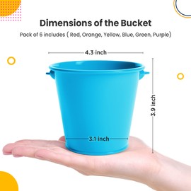 colorlaza - Cubos pequeños de metal con asa, 6 unidades, cubeta galvanizado, resistente a la corrosión, de 20 onzas líquidas (multicolor, parte superior de 4.3 pulgadas), C-MB-Parent-43-01