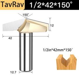 TavRav 1/2inch Shank V Groove Router bit 150 Degree 42mm Dia Carbide Tipped CNC v bit for Woodworking Engraving Carving