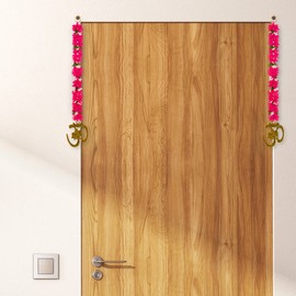 Tarini Gallery Set of 2 Metal Om Hangings with Artificial Flower Traditional Handcrafted Latkan Home Décor for Door Wall Home Temple Offices Hotel and Gifting