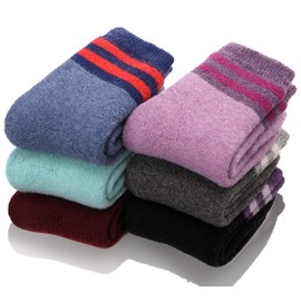 EBMORE Kids Merino Wool Socks for Toddlers Boys Girls Warm Thermal Winter Thick Hiking Heavy Cozy Crew Boot Socks 6 Pairs (Bright Streaks,8-12 Y)