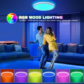 LEZOE 18 W RGB LED Ceiling Light Dimmable with Remote Control, 1800 LM LED Ceiling Light Dimmable RGB Colour Changing, 3000 K - 6500 K IP54 Flat Panel for Living Room Bedroom Children's Room Kitchen