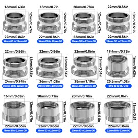 TETEWEVER Pack of 16 Tap Adapters Metal Tap Thread Adapter for Water Filter Tap Kitchen Male Thread and Double Thread Tap Reducer