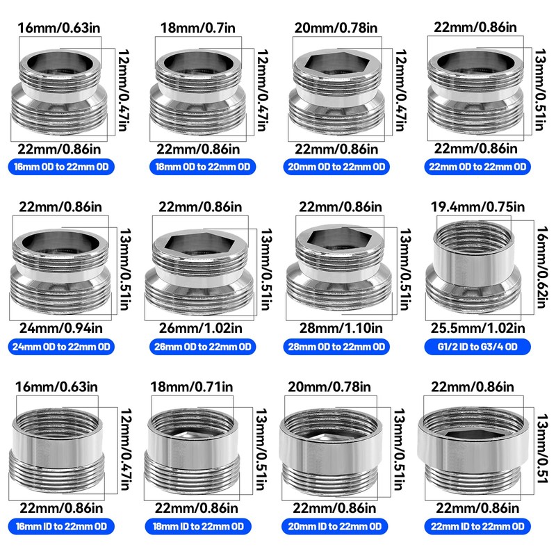 TETEWEVER Pack of 16 Tap Adapters Metal Tap Thread Adapter