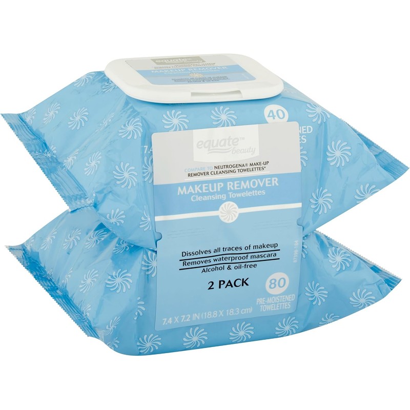 Equate Makeup Remover Cleansing Towelettes, 40 Ct, 2 Pk