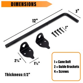 DJSUNPACKING 12" Heavy Duty Cane Bolt Gate Drop Rod-Steel Gate Ground Latch Designed for Wood Metal Vinyl Gates or Double Doors Fence Applications