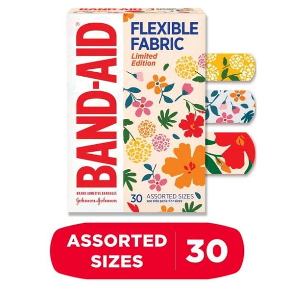 Band-Aid Flexible Fabric Bandages – Wildflower Design, 30 Ct Assorted