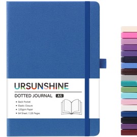 Dotted Journal/Notebook - Dot Grid Hard Cover Notebook, Premium Thick Paper with Fine Inner Pocket, Black Smooth Faux Leather, Pen Loop, 5.3'' x 8.26'' - Violet