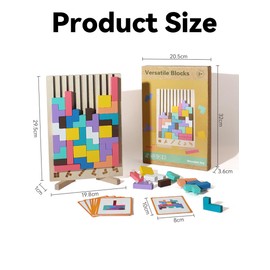 Gxdamxz Tetris Holzspiel, 3 in 1 Tangram Puzzle mit 10 Karte, Montessori Spiel Kinder ab 3 Jahr
