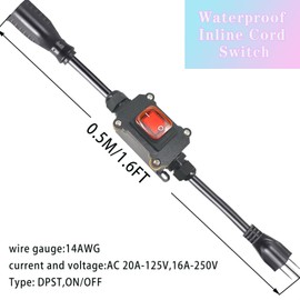 NEWNEWLIU 1.6 FT Extension Cord with Waterproof On-Off Switch, 3-Prong Outdoor Heavy Duty Extension Cord,14/3 AWG Gauge AC 20A-125V,16A-250V Grounded Outlets for Indoor/Outdoor Electrical Appliances