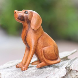 NOVICA Brown Wood Animal Themed Sculpture, Loyal Dog'