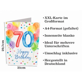 The Lazy Panda Card Company XXL 70. Bigliettino di compleanno A4 – Enorme biglietto di auguri per il 70° compleanno – Grande carta da personalizzare – Premium 300g/m² – Con busta – Prodotto in