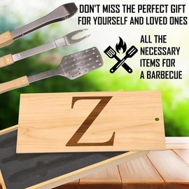 Initial Z Grill Ensemble: Zealously Crafted for "Z", Comes with Premium Stainless Steel Spatula, Tongs & Fork, Beautifully Encased, Ultimate Gift Choice