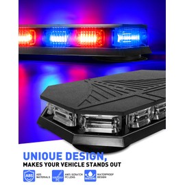 HLauto 406D Rooftop Emergency Strobe Lights Bar, 102 LED Red Blue Mini Beacon Safety Flashing Warning Traffic Lights Bar w/Magnetic Base for 12-24V Trucks, Construction Vehicles, Snowplow, Cars