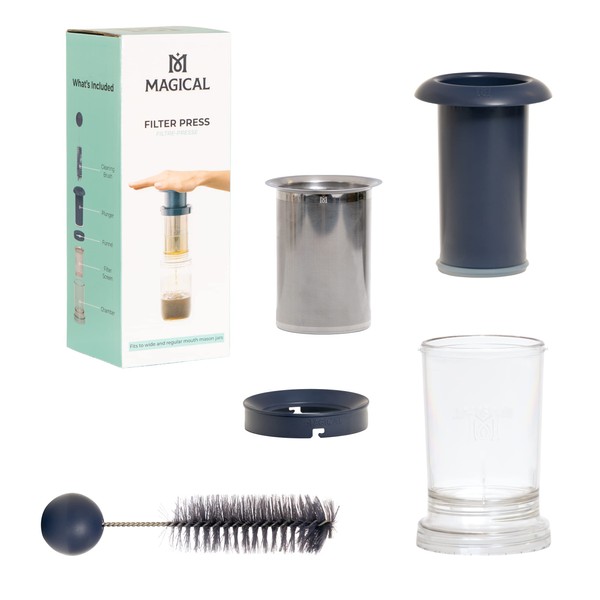 Magical Filter Press -The Ultimate Mess-Free Plant Matter Removal System for Butter or Oil Extraction- Fits Mason Jars with Plunger and Cleaning Brush for Easy Maintenance and cleaning