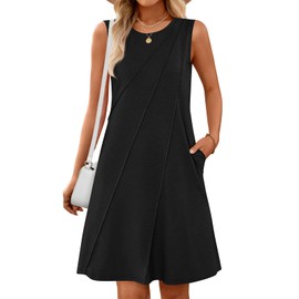 MEROKEETY Women's 2025 Summer Sleeveless Sundress Casual Spring Beach Vacation Crewneck Shift Swing Tank Dress, Black, Medium