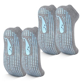 TENQUAN Yoga Socks, 2/4 Pairs Stopper Socks for Men and Women, Non-Slip Grip Socks for Yoga, Pilates, Hospital, Barre or Home Sports and Exercise (Unisex 35-46), 2 Grey (Ankle)