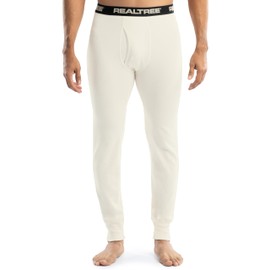Realtree Men's Heavyweight Cotton Polyester Thermal Long Johns Underwear Bottom, Ivory, Large