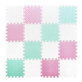 Tamiplay Foam Play Mat for Baby, 0.4 Inch Thicked Interlocking Floor Mats with Solid Colors, Squares Non-Toxic Baby Play Mat, EVA Foam Puzzle Floor Mats for Toddlers, 16 Tiles(White/Pink/Bean Green)