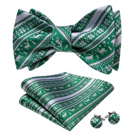 Barry.Wang Self Tie Bow Ties for Men Green and White Bow Tie Pocket Square Cufflinks Set Paisley Flower Bowtie Christmas