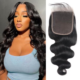5x5 HD Lace Closure Human Hair Body Wave Closure 16 Inch HD Lace Closure Free Part 100% Human Hair Extensions for Black Women Pre Plucked with Baby Hair Natural Color