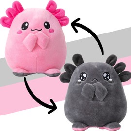 corimori Axolotl "Spotl & Pebbles" Mood Cuddly Toy, 16 cm Plush Toy, Pink, Grey, Cute vs. Sad